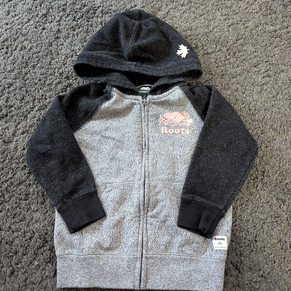 Roots Kids Charcoal and Black Zip-Up Hoodie